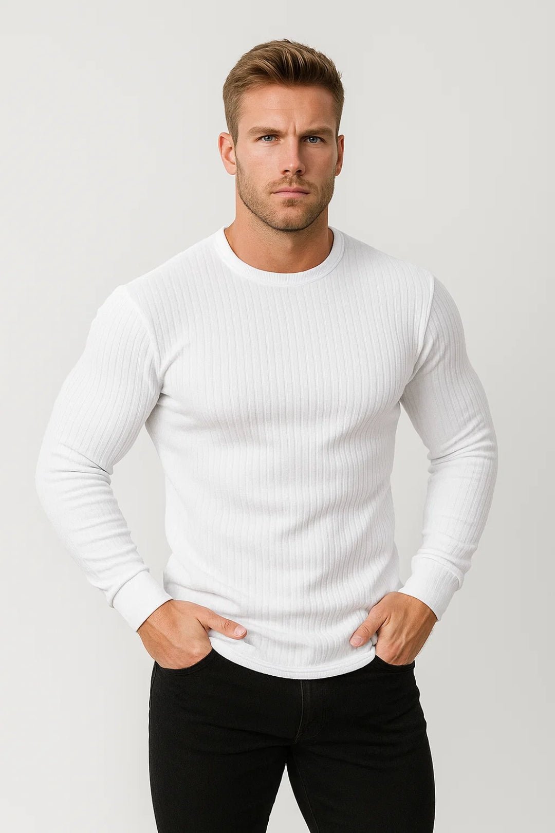 Heren Slim Fit Longsleeve met Geribde Structuur en Ronde Hals - De Mode Outlet