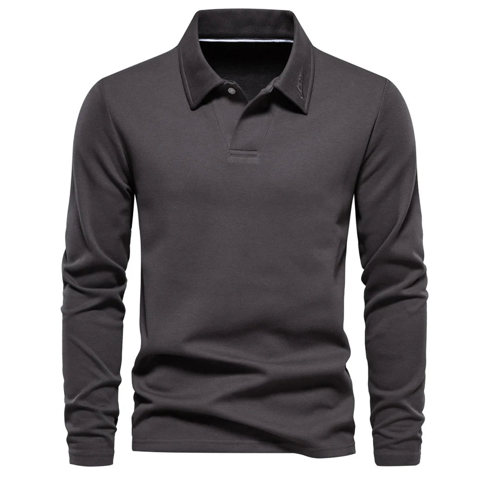 Heren Slim Fit Polo Shirt met Lange Mouwen en Klassieke Kraag - De Mode Outlet