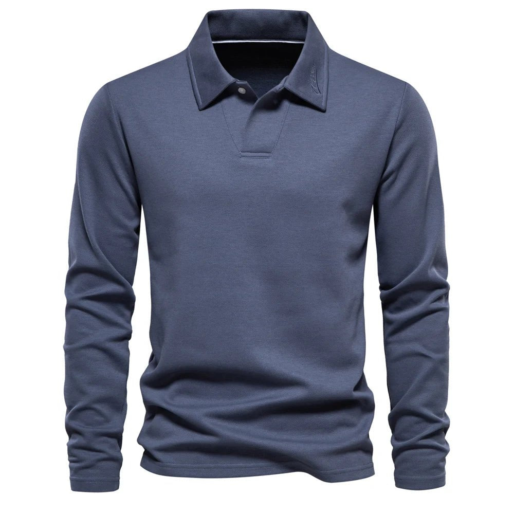 Heren Slim Fit Polo Shirt met Lange Mouwen en Klassieke Kraag - De Mode Outlet