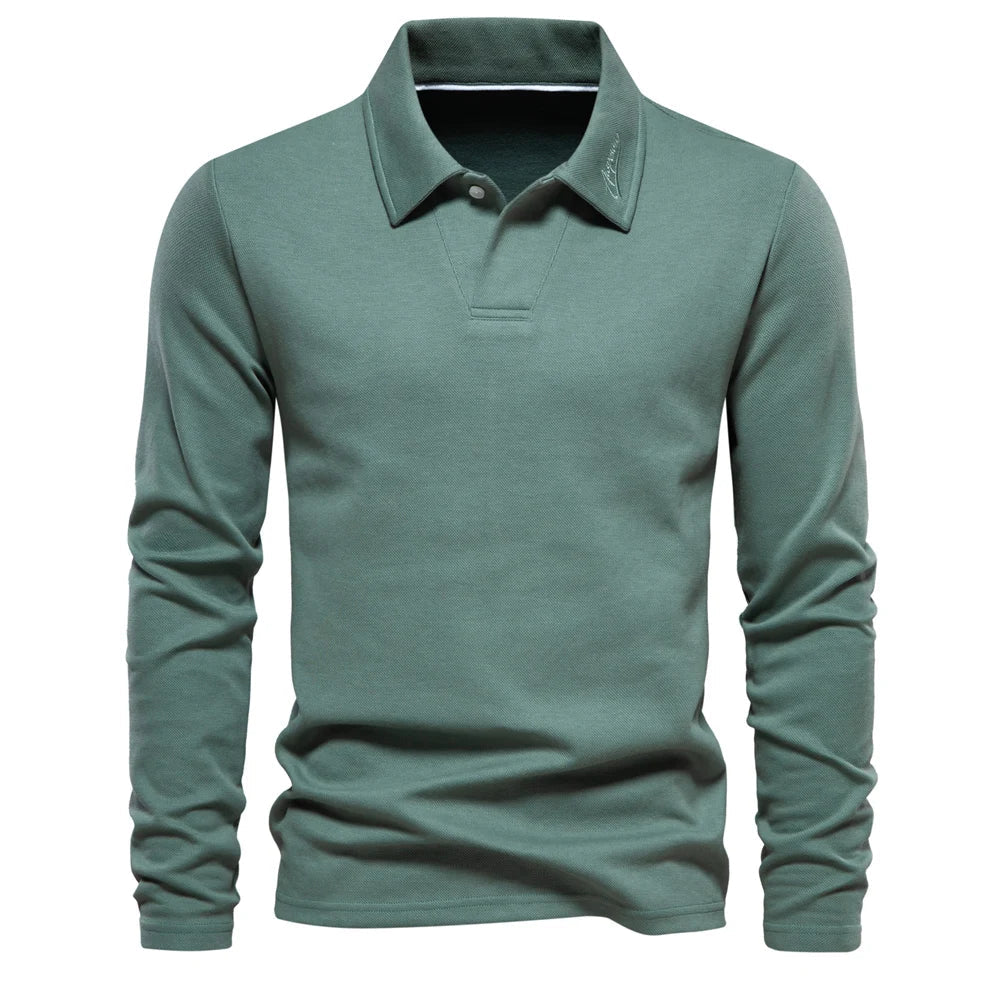 Heren Slim Fit Polo Shirt met Lange Mouwen en Klassieke Kraag - De Mode Outlet
