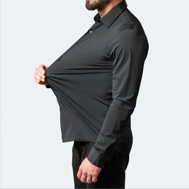 Heren Stretch Overhemd met Lange Mouwen en Klassieke Kraag - De Mode Outlet