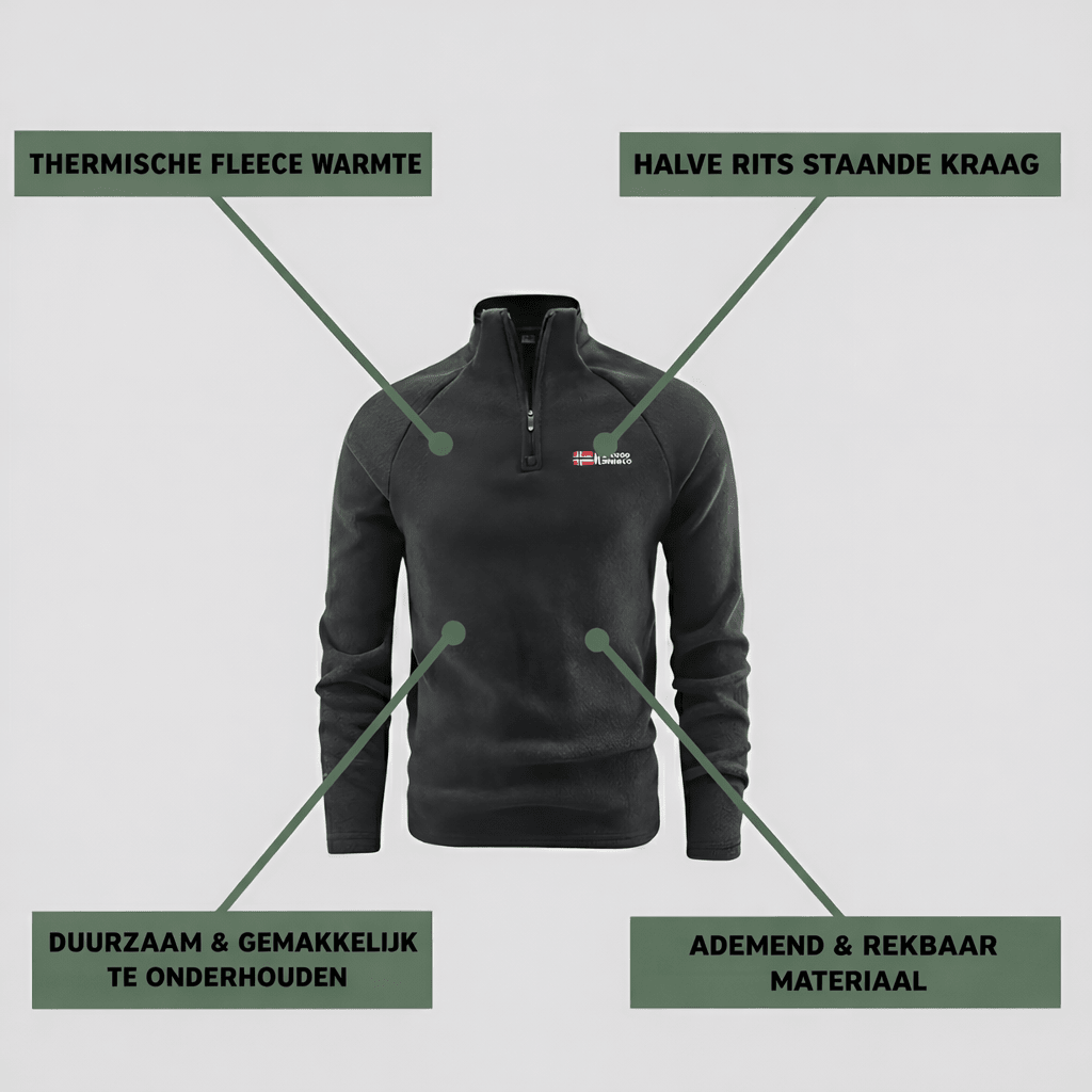 Heren Thermisch Fleece Half - Zip Jack – Ademend Tussenlaag voor Koud Weer - De Mode OutletBLACK-JA83Q76
