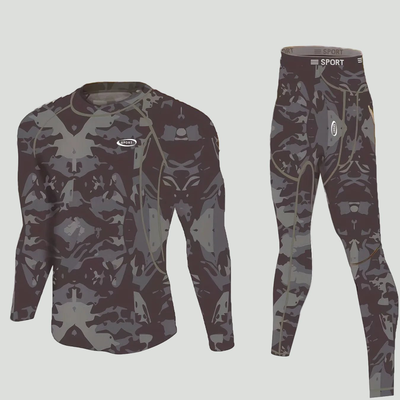 Heren Thermisch Shirt met Lange Mouwen en Broek Set – Camouflage Ontwerp voor Koud Weer - De Mode Outlet