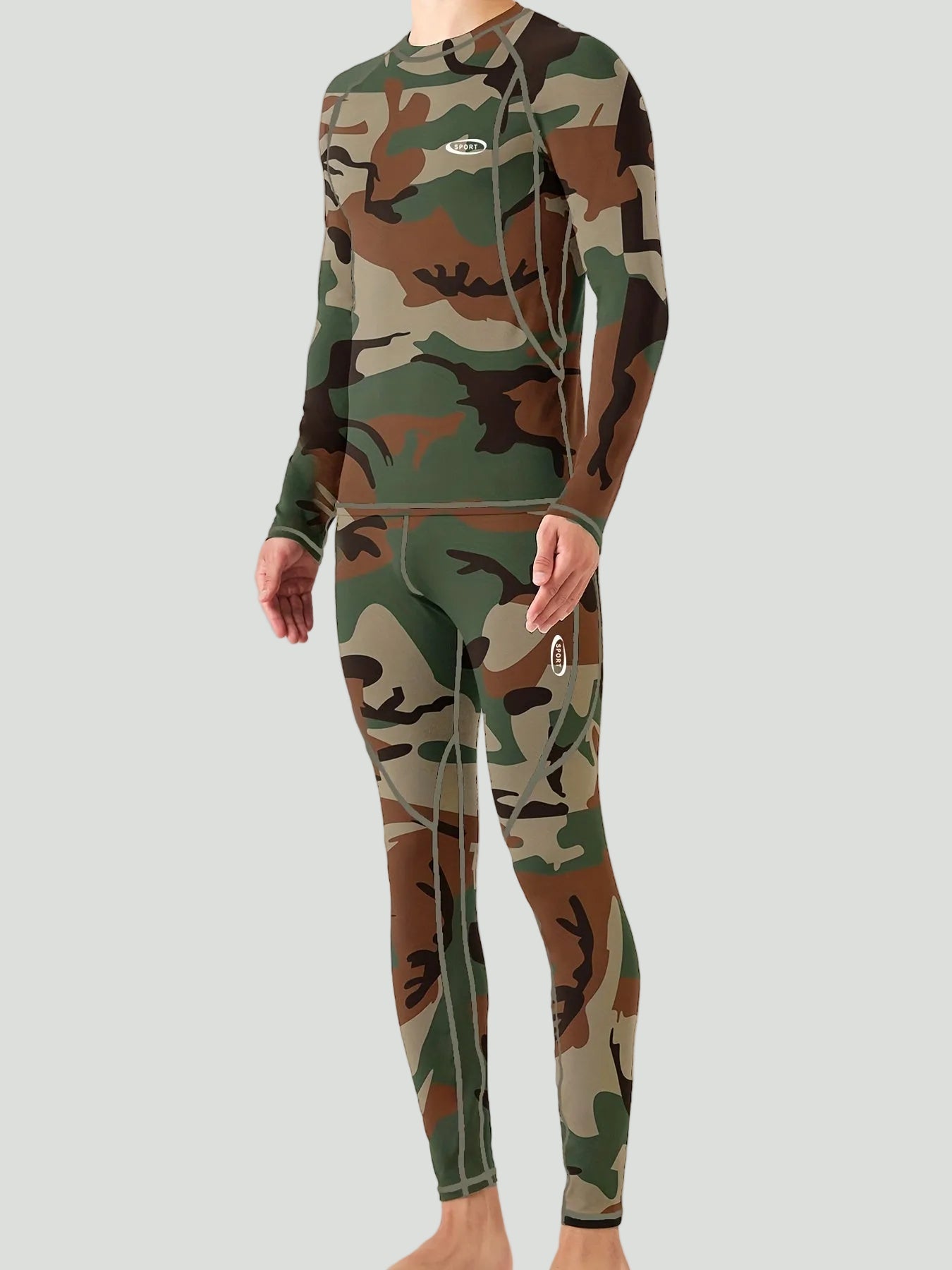 Heren Thermisch Shirt met Lange Mouwen en Broek Set – Camouflage Ontwerp voor Koud Weer - De Mode Outlet