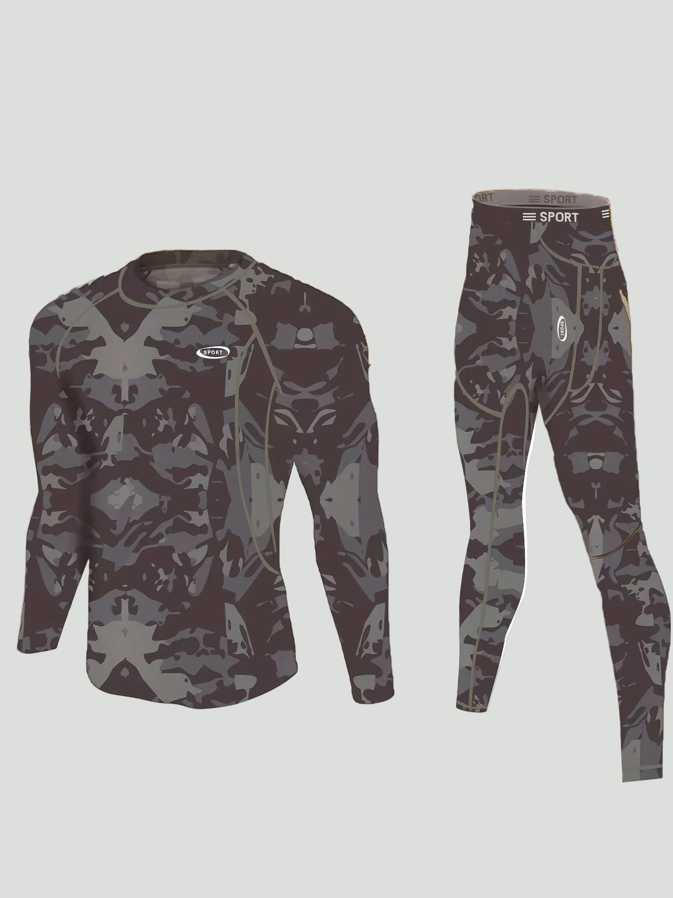 Heren Thermisch Shirt met Lange Mouwen en Broek Set – Camouflage Ontwerp voor Koud Weer - De Mode Outlet