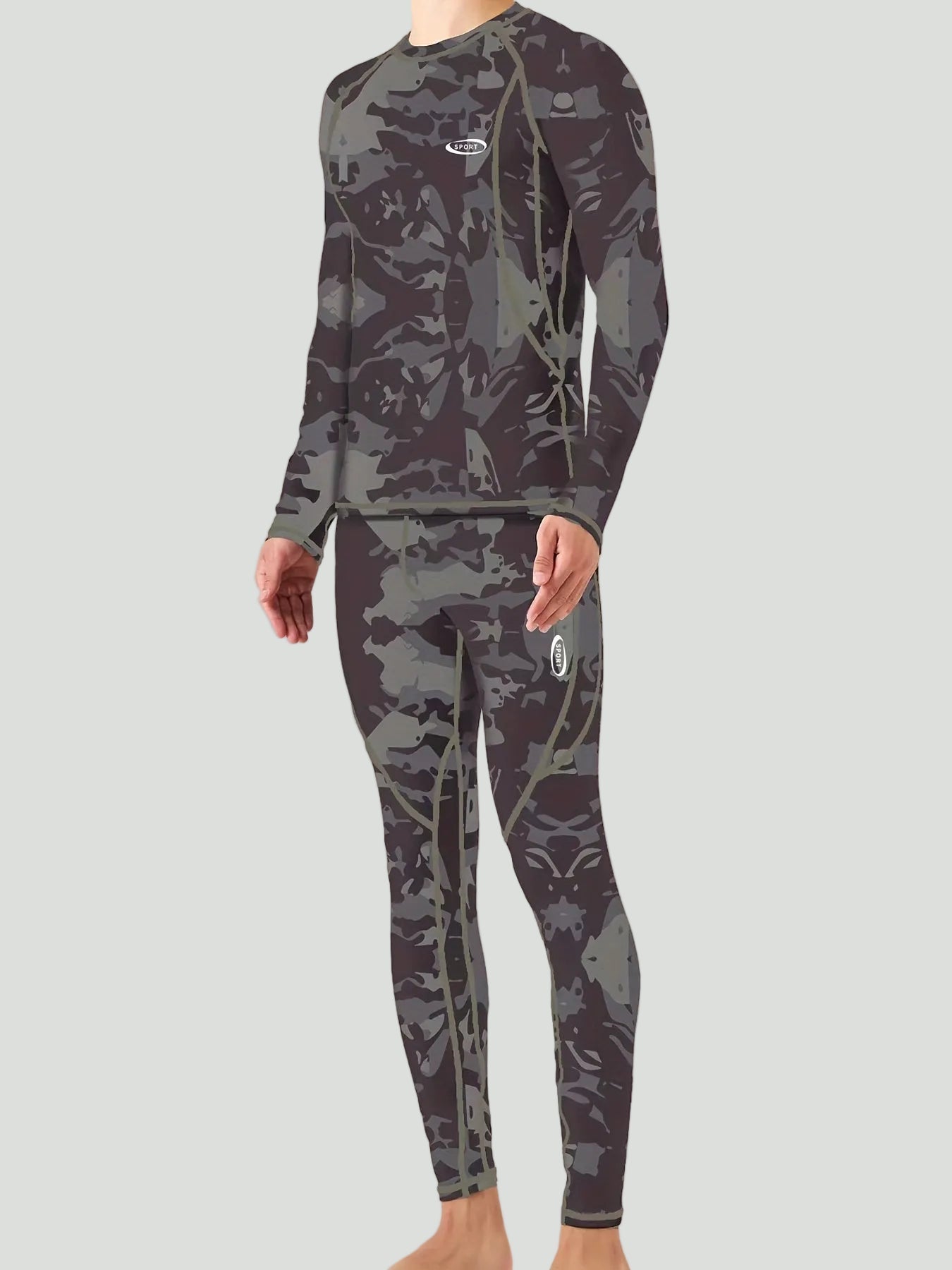 Heren Thermisch Shirt met Lange Mouwen en Broek Set – Camouflage Ontwerp voor Koud Weer - De Mode Outlet