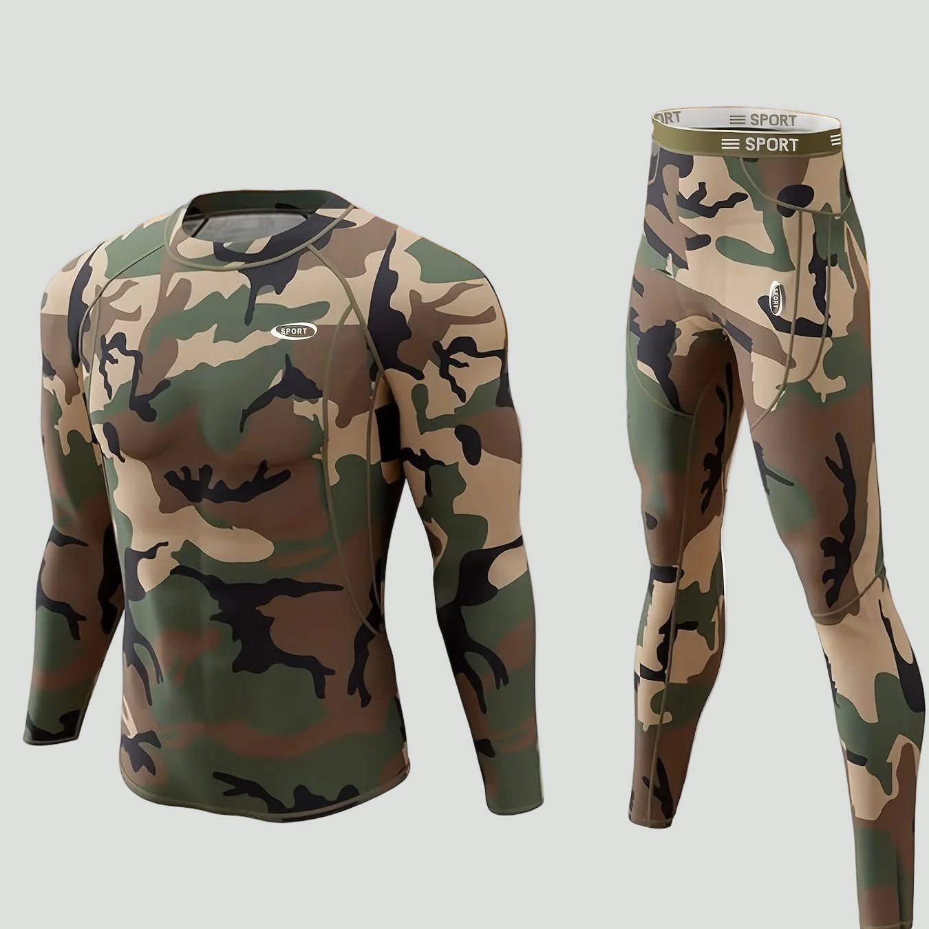 Heren Thermisch Shirt met Lange Mouwen en Broek Set – Camouflage Ontwerp voor Koud Weer - De Mode Outlet