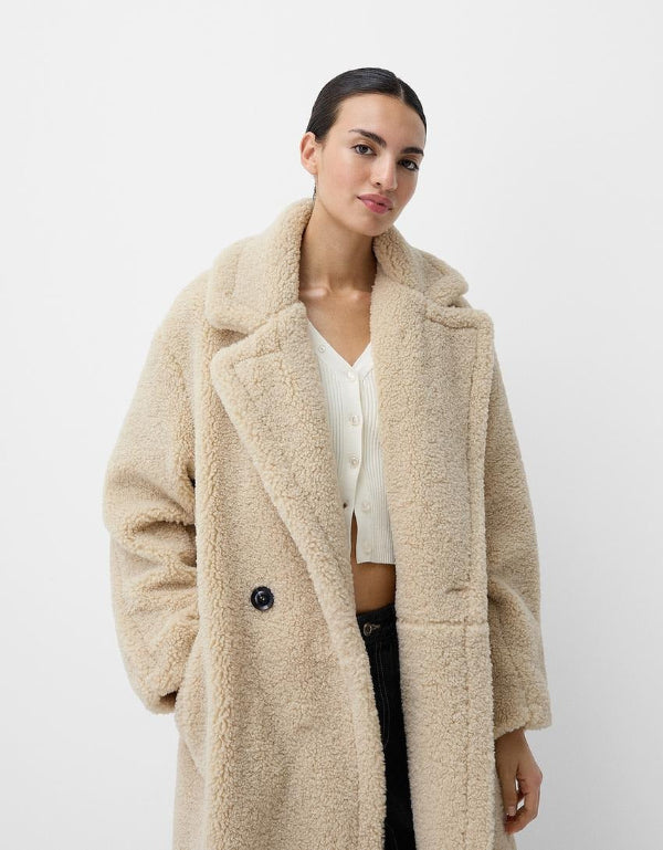 Dames Teddy Jas – Oversized Lange Jas Met Knoopsluiting