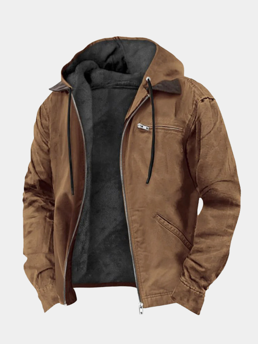 Winterjas Heren Fleece Gevoerd – Bruin - beeld 2