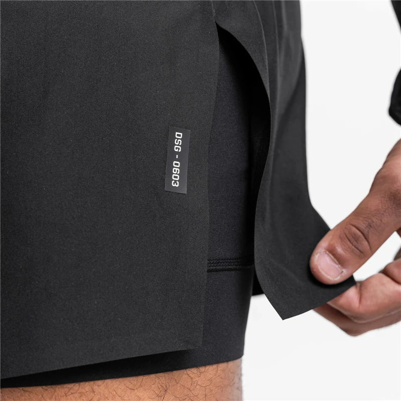 Liam Men's Sport Shorts 2 - in - 1 Ontwerp Sneldrogend voor Fitness en Joggen - De Mode Outlet1005006070337495-;14:691YH-DK59 Grey