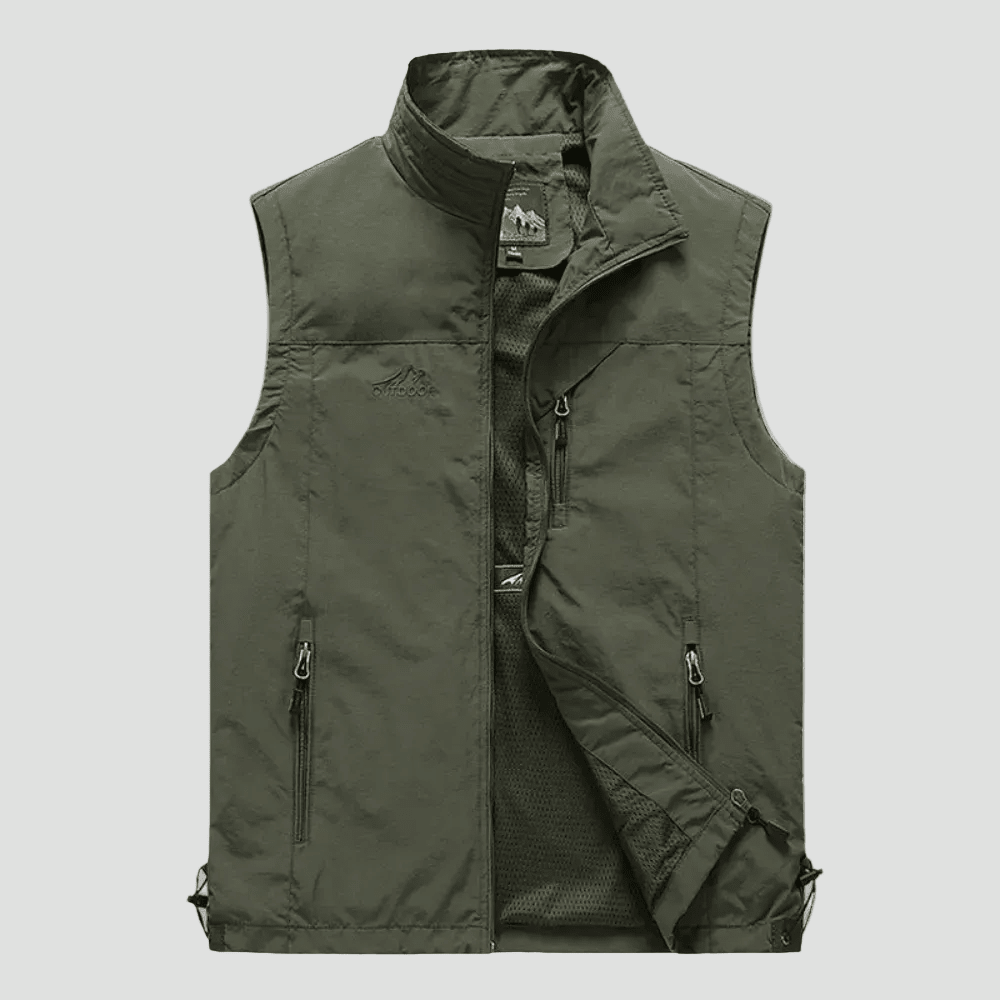 Lichtgewicht Ademend Hiking Vest – Outdoor Laag met Meerdere Zakken - De Mode OutletARMY GREEN-HP88O35