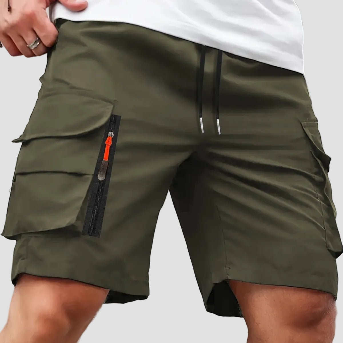 Lichtgewicht Cargo Shorts voor Heren met Ritszakken – Outdoor Wandelpasvorm - De Mode OutletARMY GREEN-CY90K21
