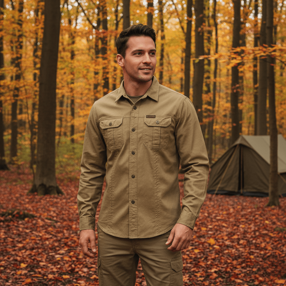 Lichtgewicht Outdoor Overhemd met Lange Mouwen – Duurzame Katoenmix voor Actief Gebruik - De Mode Outlet