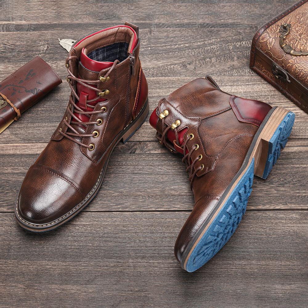 Heren Leren Boots met Rits en Vetersluiting – Stevige Zool voor Dagelijks Gebruik