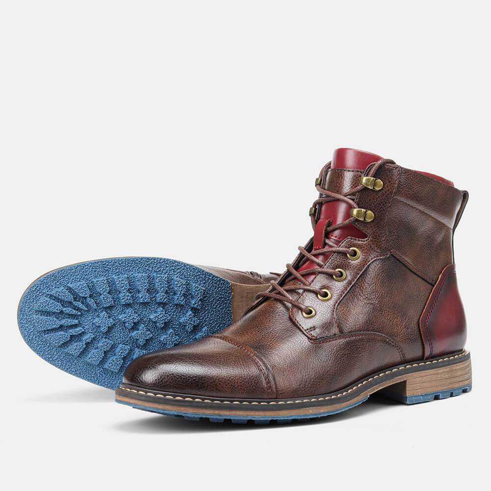 Heren Leren Boots met Rits en Vetersluiting – Stevige Zool voor Dagelijks Gebruik