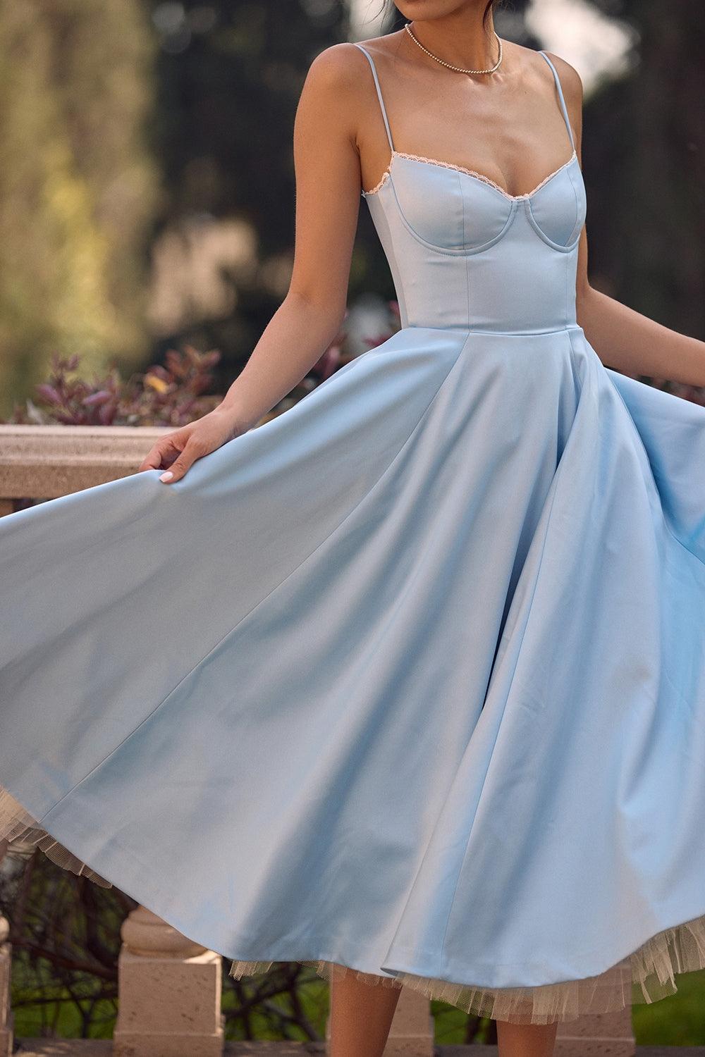 Mode Outlet | Elegante Midi Party Jurk – Flatterend & Feestelijk - De Mode OutletP2284 - Blue - S
