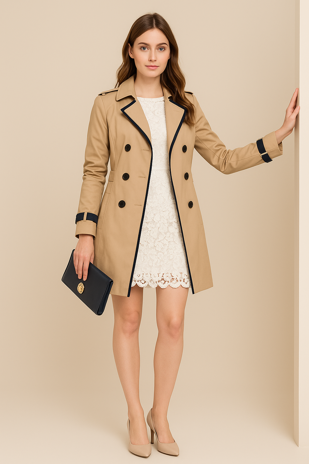 Trenchcoat Dames | Double-breasted model met ceintuur en contrasterende details