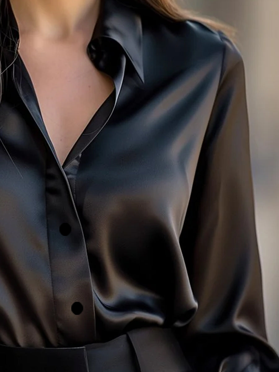 Dames Blouse met Satijnlook – Losse Pasvorm voor Dagelijks en Zakelijk Gebruik