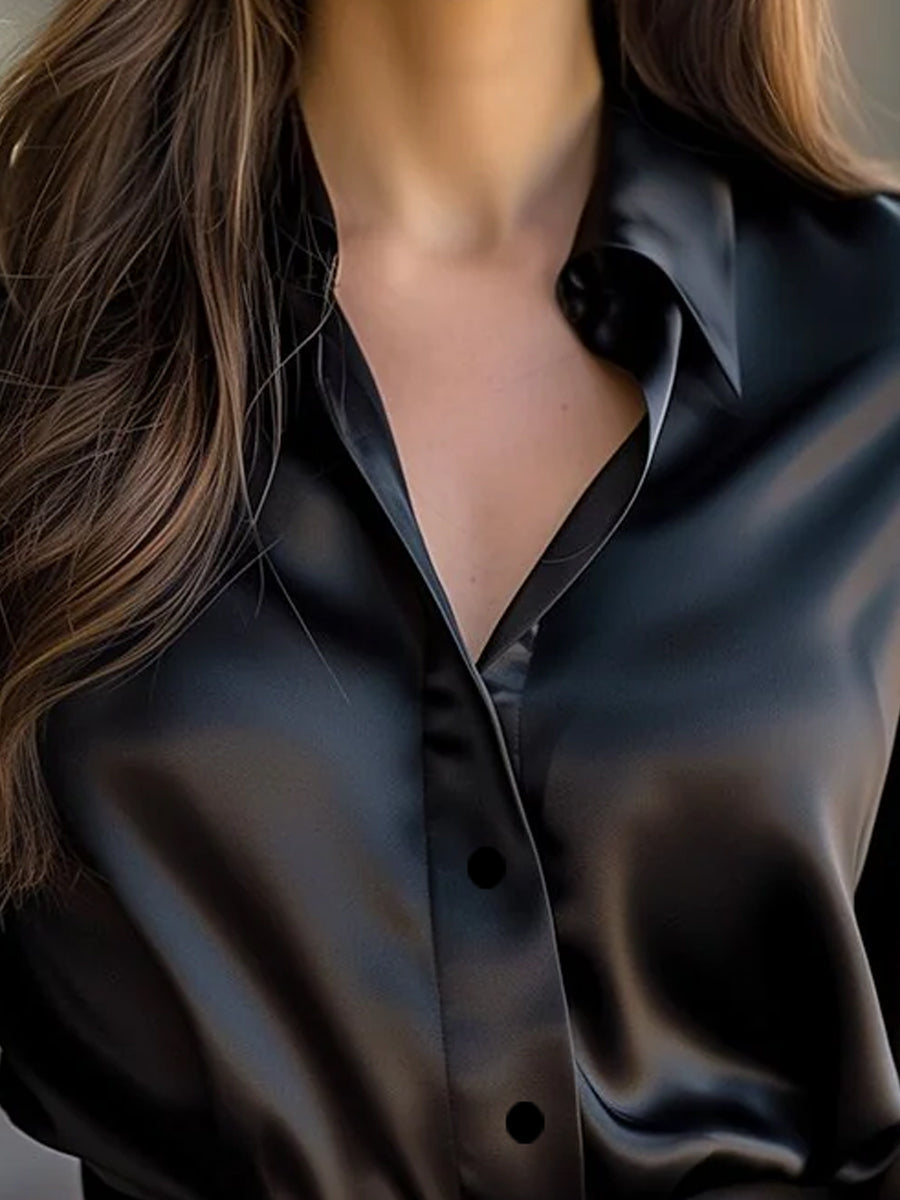 Dames Blouse met Satijnlook – Losse Pasvorm voor Dagelijks en Zakelijk Gebruik