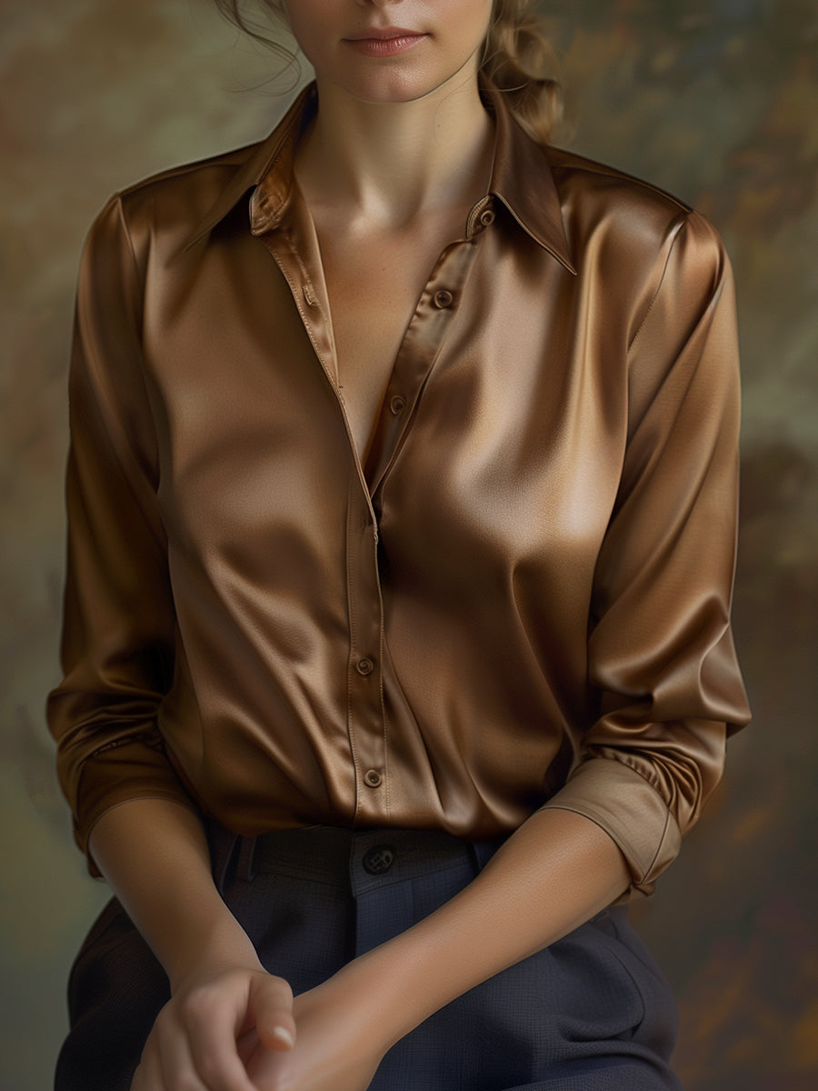 Dames Blouse met Satijnlook – Losse Pasvorm voor Dagelijks en Zakelijk Gebruik
