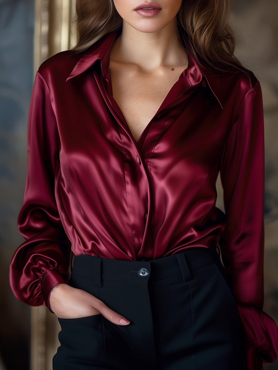 Dames Blouse met Satijnlook – Losse Pasvorm voor Dagelijks en Zakelijk Gebruik
