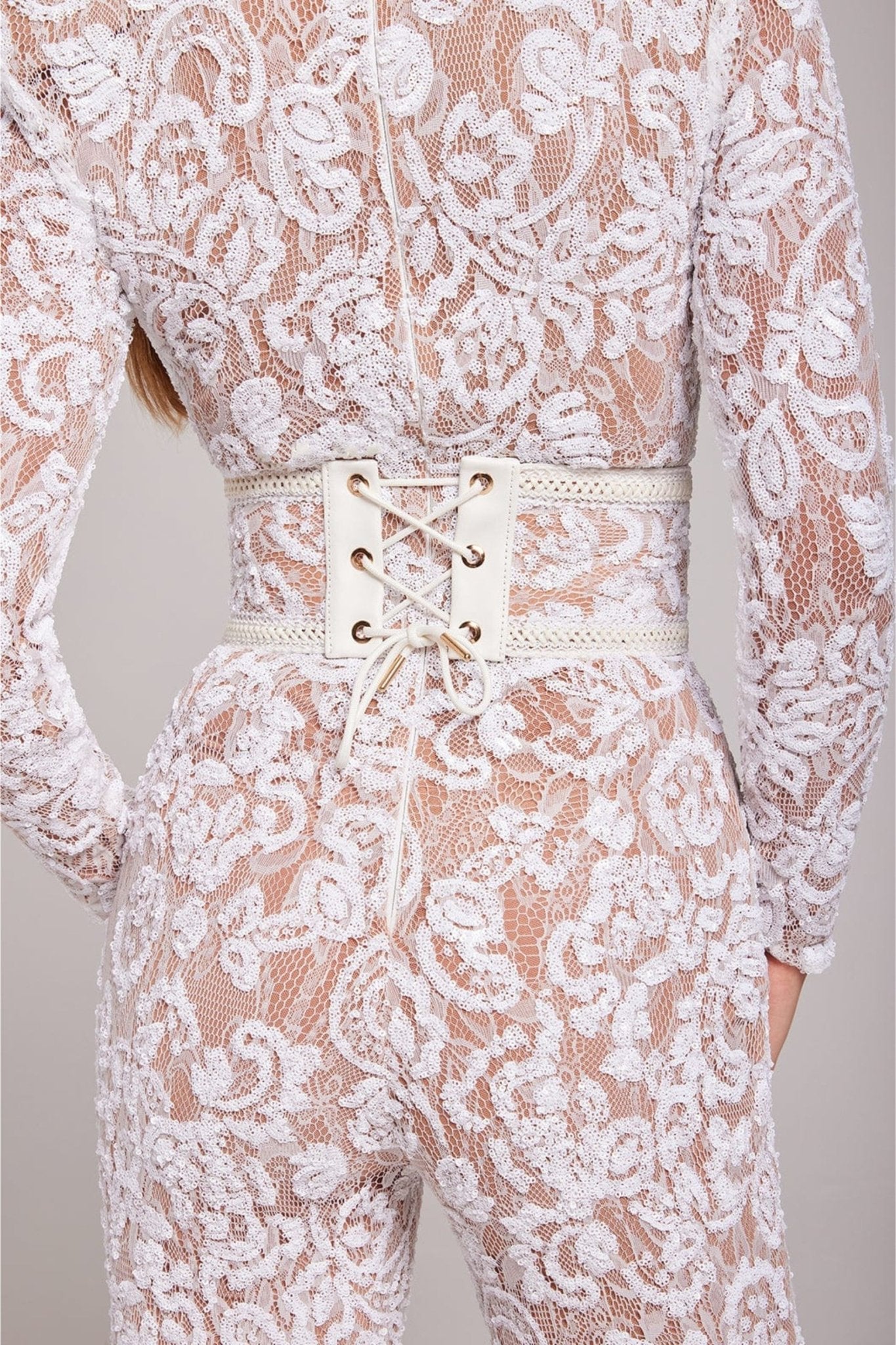 Dames Jumpsuit met Pailletten en Kant – Lange Mouwen en Aansluitende Taille
