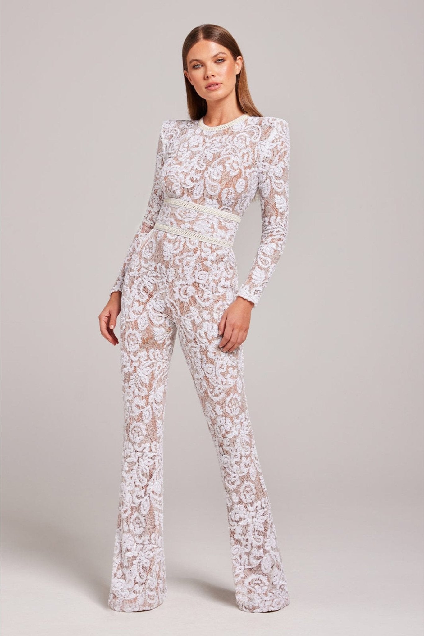 Dames Jumpsuit met Pailletten en Kant – Lange Mouwen en Aansluitende Taille