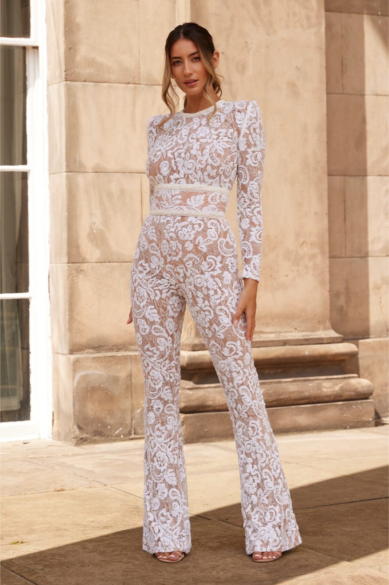 Dames Jumpsuit met Pailletten en Kant – Lange Mouwen en Aansluitende Taille