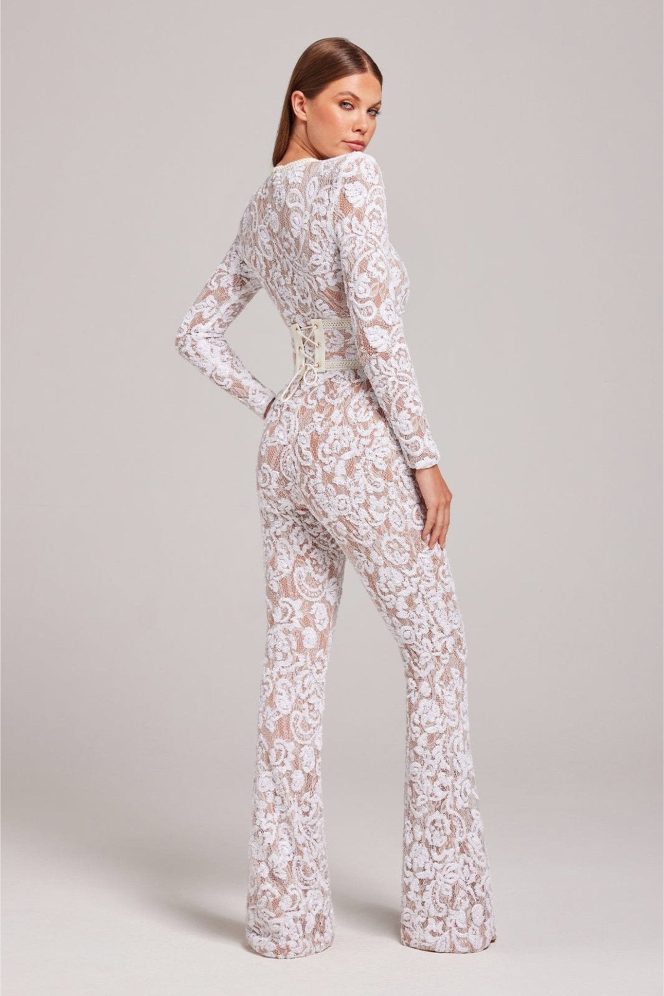 Dames Jumpsuit met Pailletten en Kant – Lange Mouwen en Aansluitende Taille