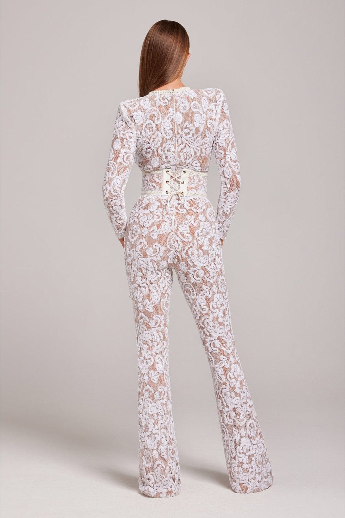Dames Jumpsuit met Pailletten en Kant – Lange Mouwen en Aansluitende Taille